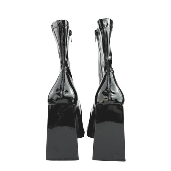 Public Desire Wide Fit Supreme Black Patent Leather Square Toe Ankle Boots Sz 7 - Picture 3 of 7